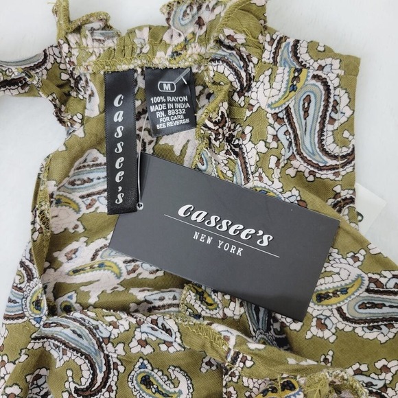 Cassee's New York Paisley Tiered Ruffle Neck Sleeveless Midi Dress Olive Green - Picture 5 of 5